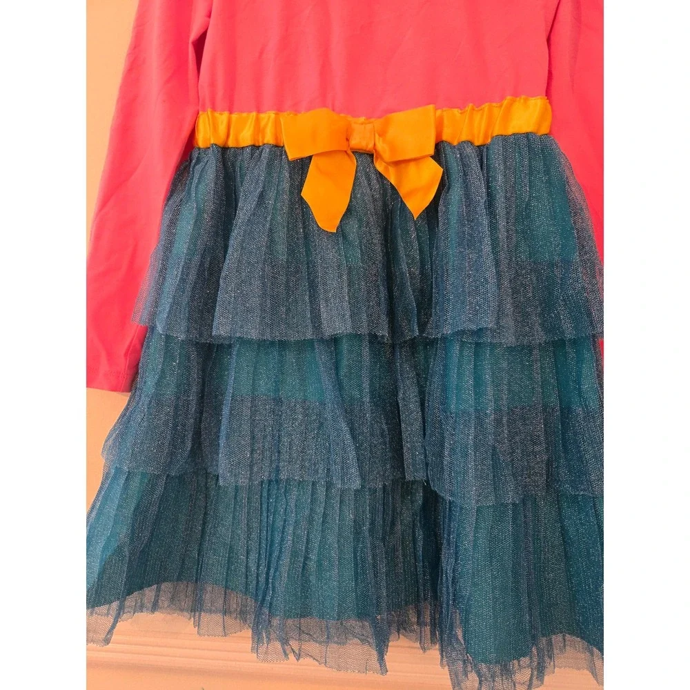 Hanna Andersson Girls Pink Teal Tulle Tiered Dress Metallic Size 120‎ US 6-7